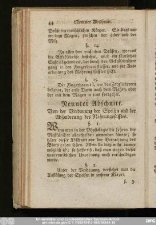 Neunter Abschnitt. Von der Verdauung der Speisen und der Absonderung des Nahrungssafftes.