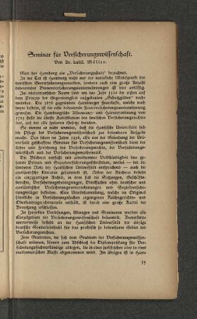 Seminar für Versicherungswissenschaft.