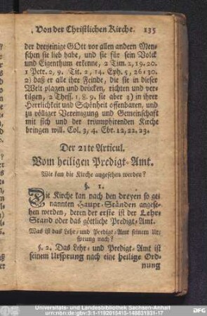 Der 21te Articul. Vom heiligen Predigt-Amt.