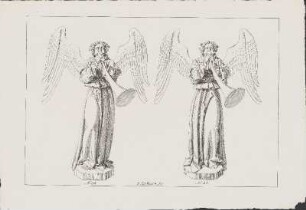 Lithographie: [Zwei geflügelte Engel mit Posaunen]. No. 32/33