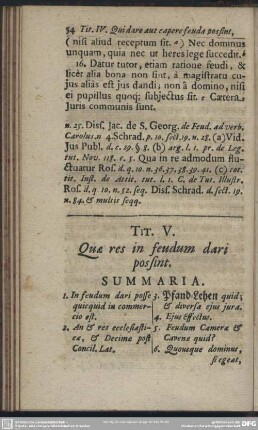 Tit. V. Quae res in feudum dari possint