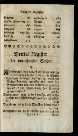 Drittes Register der vornehmsten Sachen