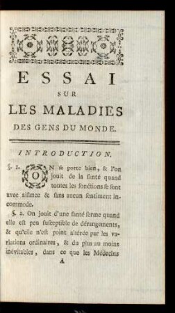 Essai Sur Les Maladies Des Gens Du Monde.
