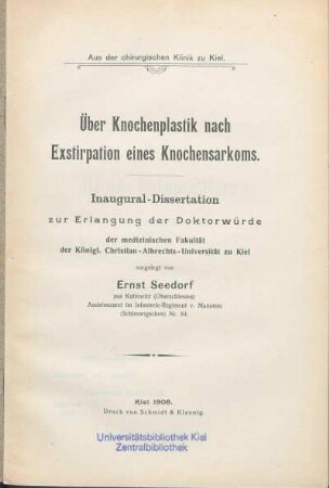 Über Knochenplastik nach Exstirpation eines Knochensarkoms