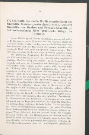 IV. Abschnitt. Nachweise für die eruptive Natur des Granulits. Beziehungen des eigentlichen ("lichten") Granulits zum Gneisse und Pyroxen-Granulit. - Schlussbemerkung über granitische Gänge im Granulit.