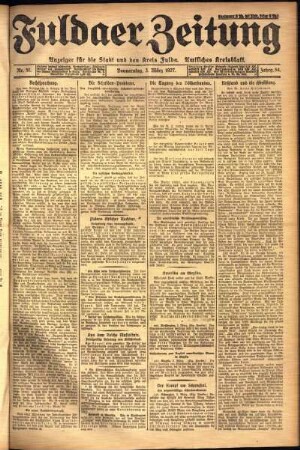 Erste Ausgabe vom Donnerstag, den 03. März 1927.