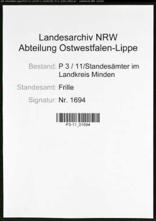 Sterberegister Standesamt Frille