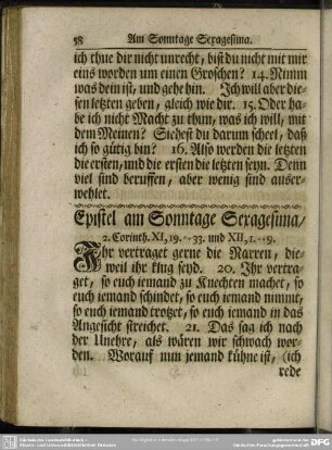 Epistel am Sonntage Sexagesima