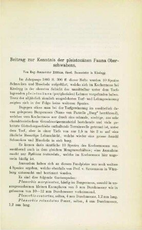 Beitrag zur Kenntnis der Pleistocänen Fauna Oberschwabens