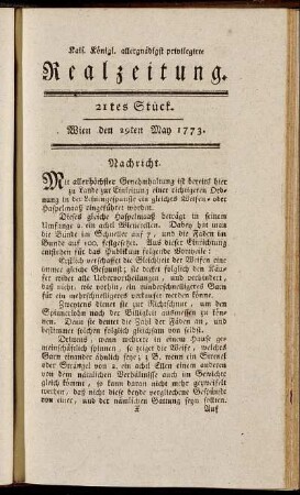 21tes Stück. Wien den 29ten May 1773.