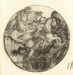 Heiliger Georg : Heiliger Georg. Kupferstich (Kopie nach M. Schongauer)