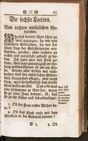 Die sechste Lection. Von rechten natürlichen Geburthen