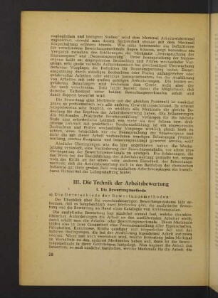III. Die Technik der Arbeitsbewertung
