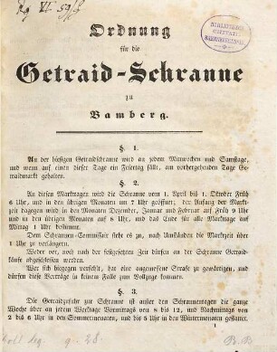 Ordnung für die Getraid-Schranne zu Bamberg