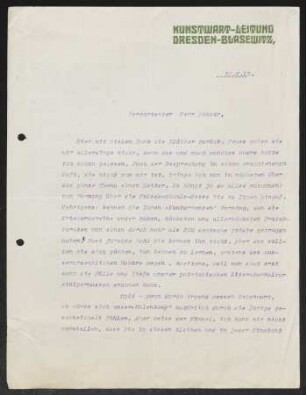 Brief von Ferdinand Avenarius von Der Kunstwart  an Gerhart Hauptmann