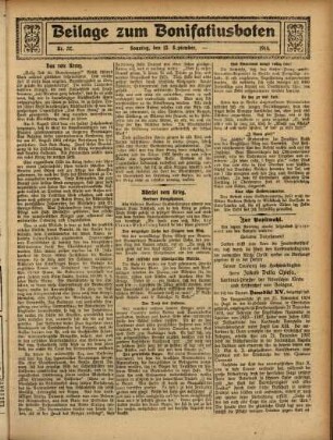 Ausgabe vom Sonntag, den 13. September 1914.