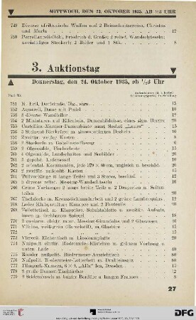 3. Auktionstag Donnerstag, den 24. Oktober 1935, ½ 3 Uhr (Nr. 751-1125)