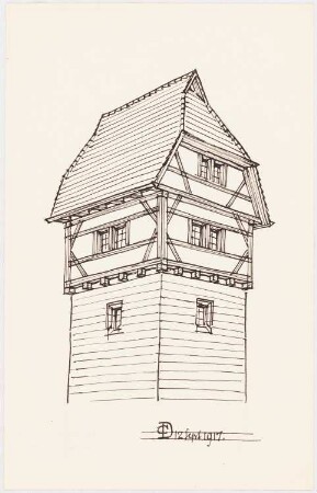 Dinkelsbühl (?): Fachwerkaufbau eines Turmes