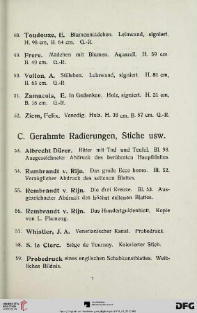 C. Gerahmte Radierungen, Stiche usw. (Nr. 53-63)