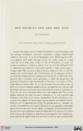 9: Des Sociétés des Amis des Arts en France, [1] : leur origine, leur état actuel, leur avenir
