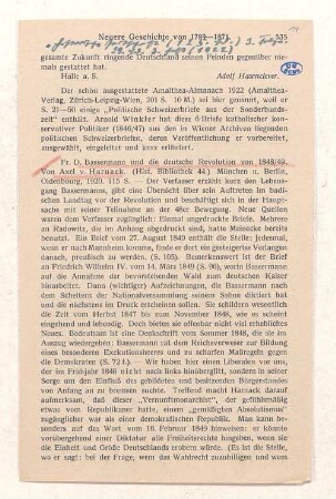 [Rezension zu:] Fr. D. Bassermann und die deutsche Revolution von 1848/49. Von Axel Harnack