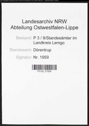 Sterberegister Standesamt Dörentrup