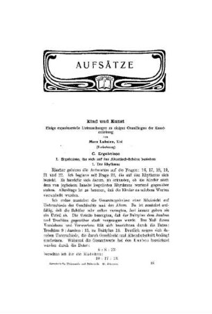 Kind und Kunst : einige experimenielle Untersuchungen zu einigen Grundfragen der Kunsterziehung ; (Fortsetzung)