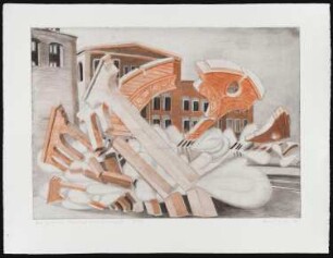 Radierung des Künstlers Erhard Groß, Titel: Der Görlitzer Bahnhof wird gesprengt, Ed. 1/30, 1990