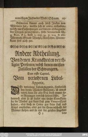 Andere Abtheilung. Von denen Kranckheiten verehligter Personen, nebst denen meisten Zufällen der Schwangern.