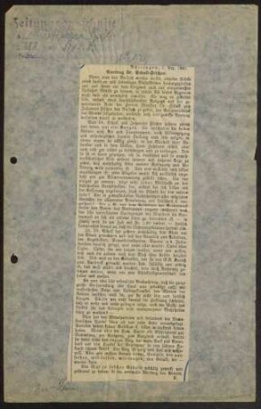 Vortrag Dr. Schall - Johannes Fischer bei einer DDP-Versammlung in Nürtingen (Zeitungsbericht im Nürtinger Tagblatt vom 8.12.1923)