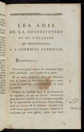Les Amis De La Constitution Et De L'Égalité De Montpellier, A L'Assemblée Nationale