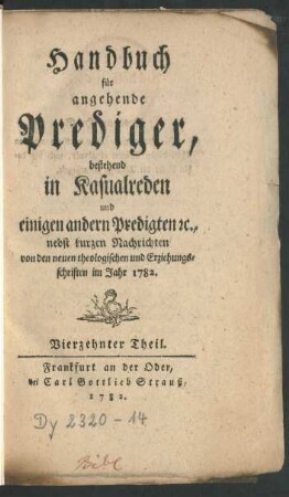 14. Theil (1782): Handbuch für angehende Prediger