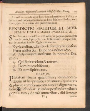 Benedictio Segetum Et Seminum In Festo S. Marci Evangelistae