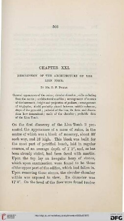 Chapter XXI: Description of the Architecture of the Lion Tomb