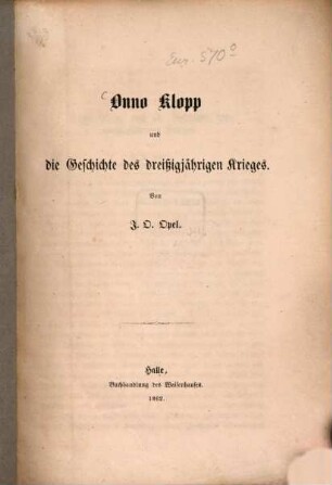 Onno Klopp und die Geschichte des dreißigjährigen Krieges