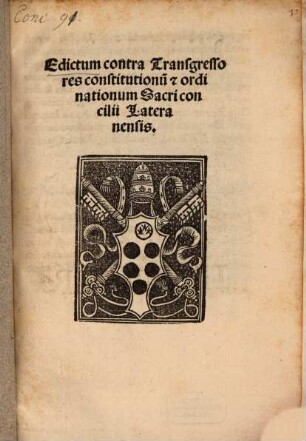 Edictum contra Transgressores constitutionu[m] [et] ordinationum Sacri concilii Lateranensis