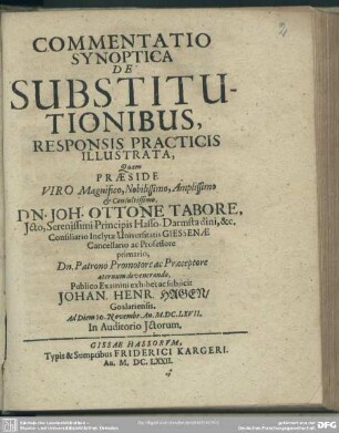 Commentatio Synoptica de substitutionibus