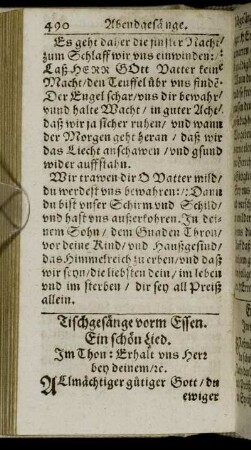 Tischgesänge vorm Essen.