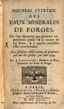 Nouveau systême des eaux minerales des Forges
