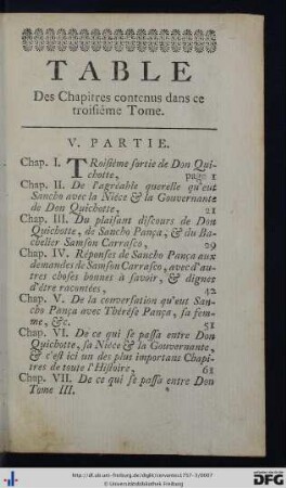Table De Chapitres contenus dans ce troisiéme Tome.