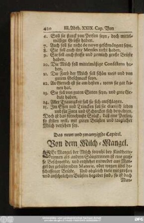 Das neun und zwantzigste Capitel. Von dem Milch-Mangel.