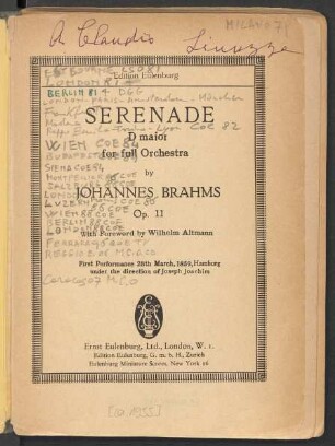 Serenade D maior : for full orchestra : op. 11