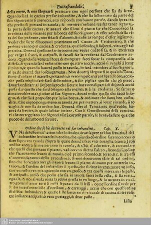 Ordine che se hà da tenere nel far imbandire. Cap.X