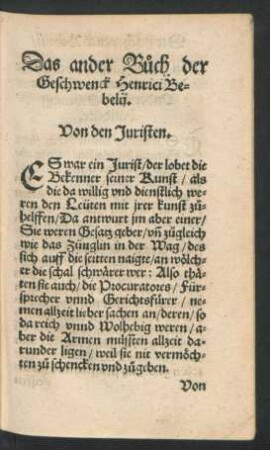 Das ander Buoch der Geschwenck Henrici Bebelii.