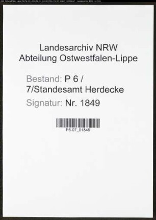 Heiratsregister Standesamt Herdecke