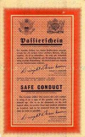 Anglo-amerikanisches Abwurf-Flugblatt mit Passierschein (Safe conduct) und den Grundsätzen des Kriegsgefangenenrechts