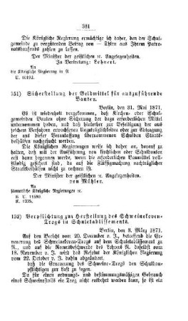 Sicherstellung der Geldmittel für auszuführende Bauten : [V. Elementarschulwesen]