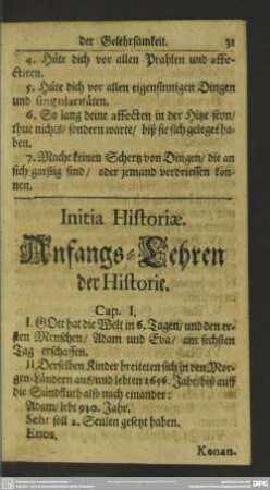 Initia Historiae. Anfangs-Lehren der Historie