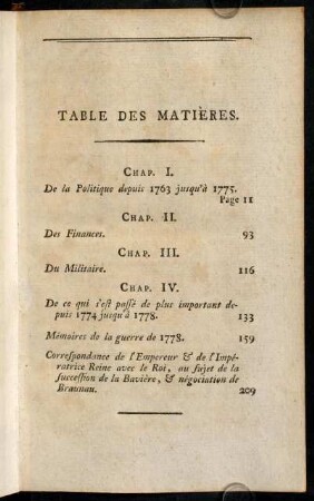 Table des Matieres.
