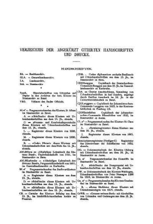 Verzeichnis der abgekürzt citierten Handschriften und Drucke